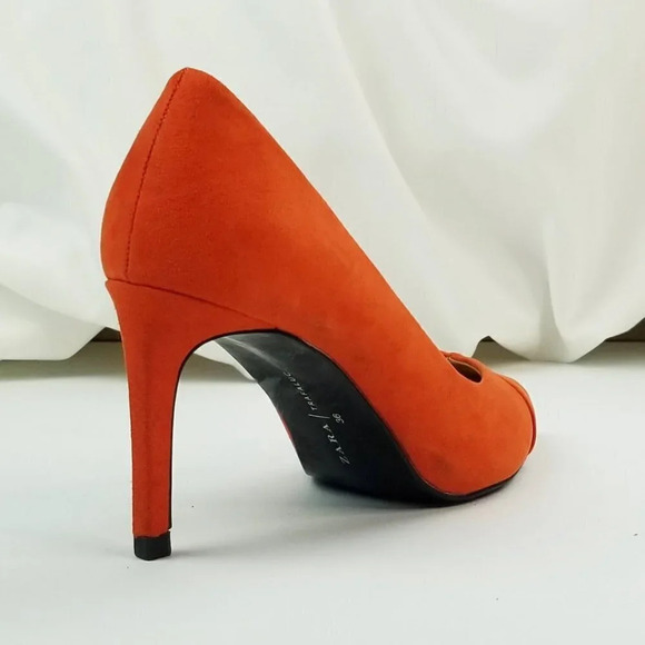 Zara TRF Size 36 (US 6-6.5) Women's Orange Suede Pointed Toe Slip On Heels/Pumps - Picture 4 of 12